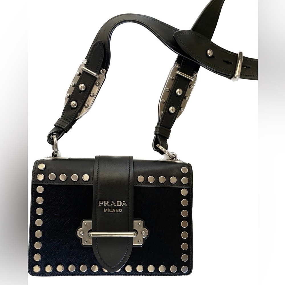 Prada cahier pony hair with silver studs